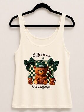 Coffee Is My Love Language Cream Graphic Tank Top
